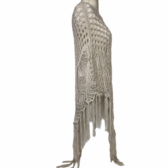 Handcrafted Knit Tassel Fringe Boho Sweater Poncho Boho Spell Gypsy Style Shawl - Picture 9 of 16